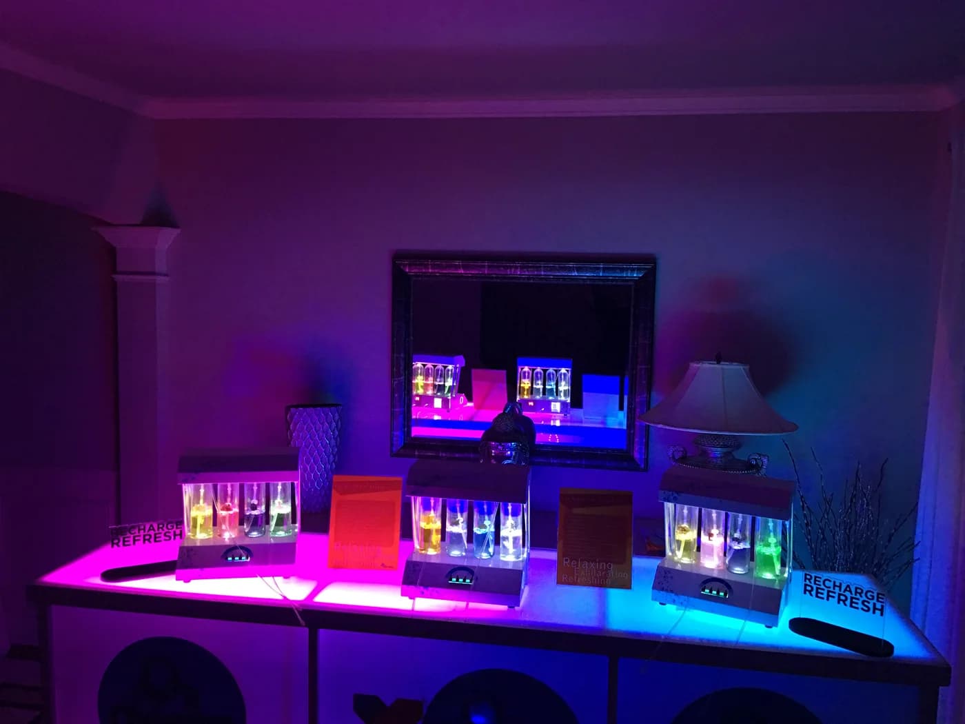 Oxygen bar lounge set up at an evening reception