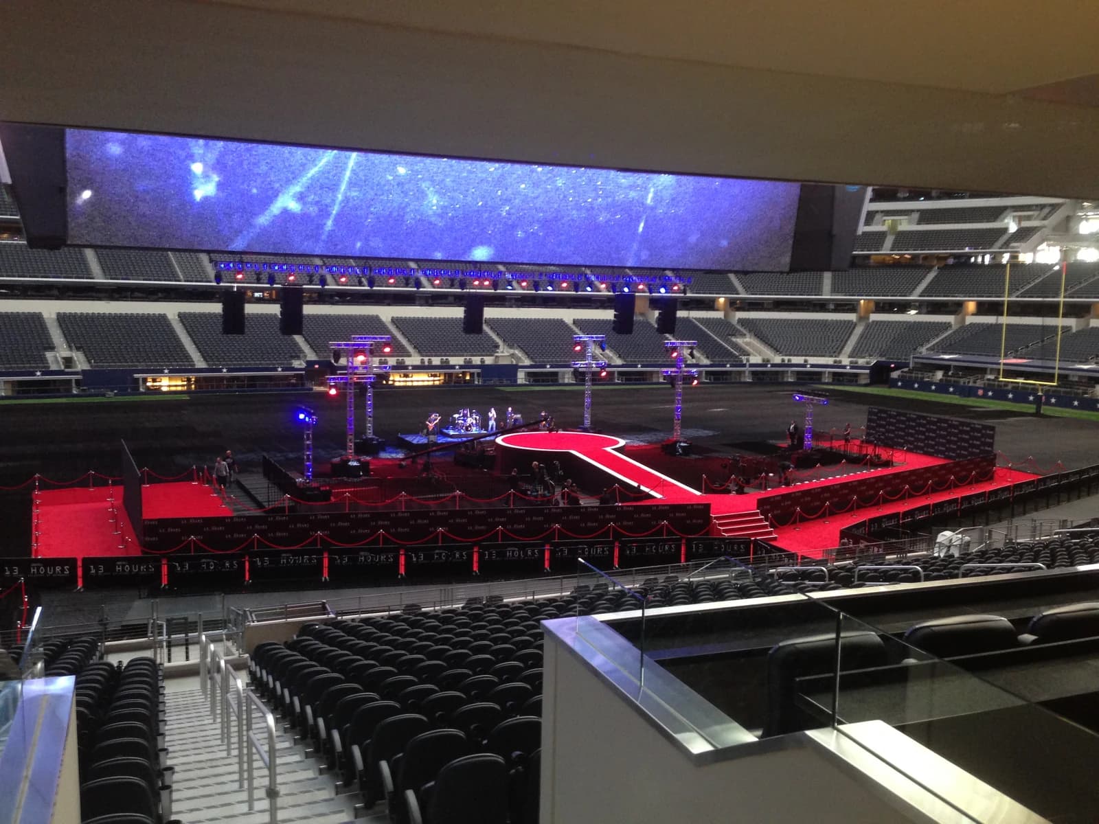 Large-scale stage and red carpet built inside a stadium