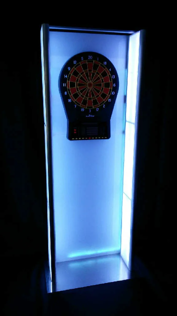 Glow magnetic darts cabinet lit blue